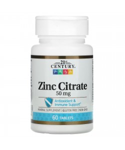 21st Century Zinc Citrate 50 mg 60 таблеток, хелат цинка
