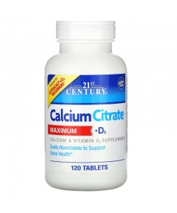 21st Century Calcium Citrate + D3 120 таблеток, цитрат кальция и витамин D3