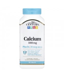 21st Century Calcium 1000 mg Plus D3 90 таблеток, кальций и витамин D3