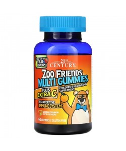 21st Century Zoo Friends Multi Gummies Plus Extra C 60 жевательных таблеток, мультивитамины для детей, в форме медведя с естественным фруктовым вкусом