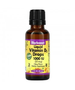 Bluebonnet Nutrition Liquid Vitamin D3 Drops 1000 IU 30 мл, рідкий вітамін D3 зі смаком цитрусу