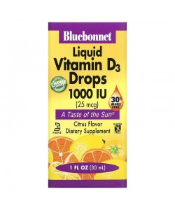 Bluebonnet Nutrition Liquid Vitamin D3 Drops 1000 IU 30 мл, жидкий витамин D3 со вкусом цитруса