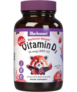 Bluebonnet Nutrition Rainforest Animalz Vitamin D3 400 IU таблеток, жевательный витамин D, со вкусом ягод