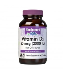 Bluebonnet Nutrition Vitamin D3 50 mcg 2000 IU 100 капсул, витамин D из рыбьего жира