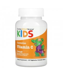 California Gold Nutrition Kids Chewables Vitamin C Orange 90 вегетарианских таблеток, витамин С, и комплекс цитрусовых биофлавоноидов