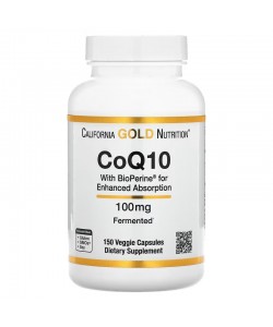 California Gold Nutrition CoQ10 100 mg with BioPerine 150 веганських капсул, коензим Q10 з екстрактом чорного перцю