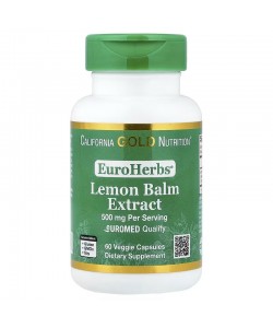 California Gold Nutrition EuroHerbs™ Lemon Balm Extract 500 mg Euromed Quality 60 рослинних капсул, екстракт меліси California Gold Nutrition EuroHerbs™ Lemon Balm Extract 500 mg Euromed Quality 60 рослинних капсул, екстракт меліси