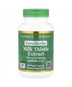 California Gold Nutrition EuroHerbs™ Milk Thistle Extract Euromed Quality 175 mg 180 рослинних капсул, екстракт розторопші