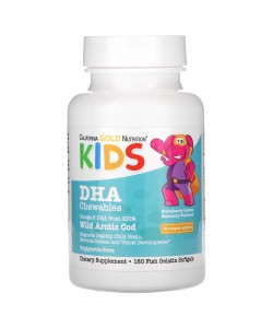 California Gold Nutrition Kids DHA Chewables 180 м'яких капсул, дитячі жувальні таблетки з ДГК, 100% дика арктична тріска, полуниця та лимон