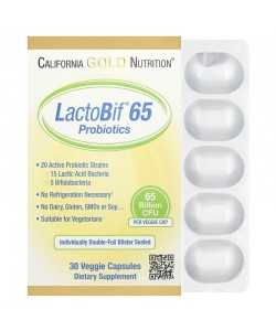 California Gold Nutrition LactoBif 65 Probiotics 65 Billion CFU 30 растительных капсул, смесь пробиотических бактерий