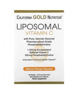 California Gold Nutrition Liposomal Vitamin C 1000 mg 30 пакетиків, ліпосомальний вітамін С з апельсиновим смаком