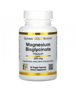 California Gold Nutrition Magnesium Bisglycinate 200 mg 60 капсул, бисглицинат магния 