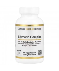 California Gold Nutrition Silymarin Complex 120 капсул, екстракт розторопші, кульбаба, артишок, куркума, імбир та BioPerine®