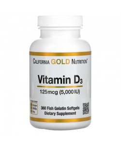 California Gold Nutrition Vitamin D3 5000 IU 360 капсул, витамин д