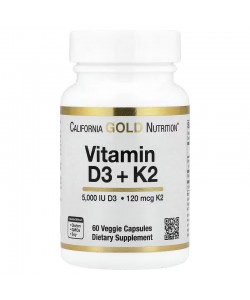 California Gold Nutrition Vitamin D3 + K2 60 капсул, D3 и K2