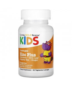 California Gold Nutrition Kids Zinc Plus Tangerine 90 вегетаріанських таблеток, пастилки із цинком для дітей, з натуральним смаком мандарина