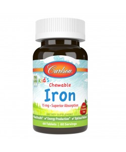 Carlson Chewable Iron 15 mg 60 таблеток, железо в форме жевательных таблеток, для детей, со вкусом клубники