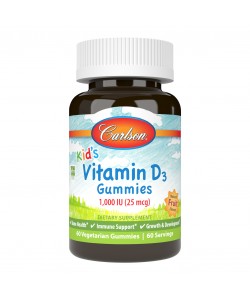 Carlson Kid's Vitamin D3 1000 IU 60 жевательных таблеток, жевательный витамин Д со вкусом натуральных фруктов