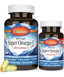 Carlson Super Omega-3 1200 mg 100+30 м'яких капсул, норвезький риб'ячий жир