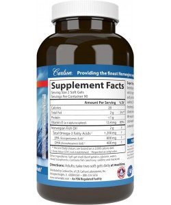 Carlson Super Omega-3 1200 mg 180 м'яких капсул, норвезький риб'ячий жир