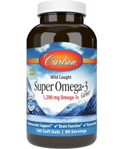 Carlson Super Omega-3 1200 mg 180 м'яких капсул, норвезький риб'ячий жир