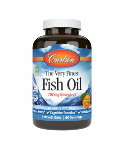 Carlson The Very Finest Fish Oil 700 mg Omega-3 120 мягких капсул, норвежский рыбий жир со вкусом апельсина