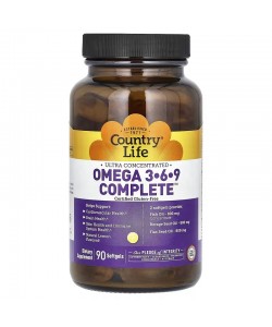Country Life Ultra Concentrated Omega 3-6-9 Complete 90 гелевые капсулы, незаменимые жирные кислоты 3-6-9