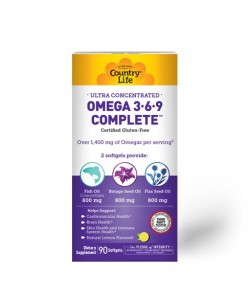 Country Life Ultra Concentrated Omega 3-6-9 Complete 90 гелевые капсулы, незаменимые жирные кислоты 3-6-9