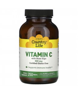 Country Life Vitamin C with Rose Hips 500 mg 250 таблеток, вітамін С з шипшиною