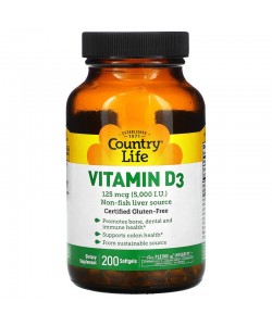 Country Life Vitamin D3 5000 IU 200 капсул, вітамін д