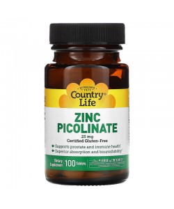 Country Life Zinc Picolinate 25 mg 100 таблеток, піколінат цинку з кальцієм