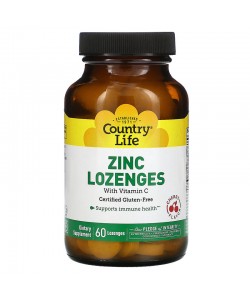 Country Life Zinc With Vitamin C 60 пастилок, цинк з вітаміном С зі смаком вишні