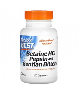 Doctor's Best Betaine HCL Pepsin and Gentian Bitters 120 капсул, гірка настоянка з бетаїнгідрохлоридом, пепсином і тирличем