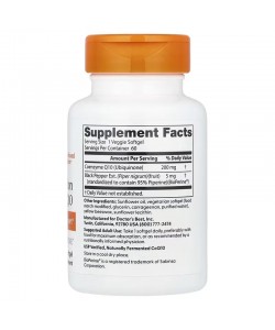  Doctor's Best CoQ10 200 mg with BioPerine 60 м’яких овочевих капсул, коензим Q10 з екстрактом чорного перцю