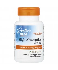  Doctor's Best CoQ10 200 mg with BioPerine 60 м’яких овочевих капсул, коензим Q10 з екстрактом чорного перцю