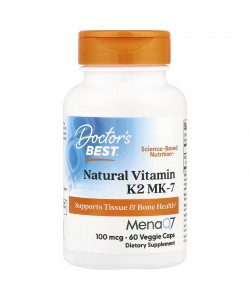 Doctor's Best Natural Vitamin K2 MK-7 with MenaQ7 100 mcg 60 капсул, витамин K2 в виде менахинона-7 Doctor's Best Natural Vitamin K2 MK-7 with MenaQ7 100 mcg 60 капсул, витамин K2 в виде менахинона-7