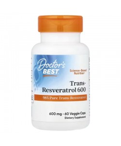 Doctor's Best Trans-Resveratrol 600 mg 60 растительных капсул, высокоэффективный транс-ресвератрол