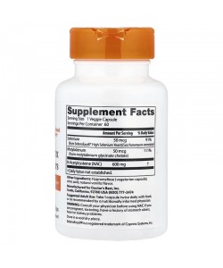 Doctor's Best NAC Detox Regulators 60 капсул, N-ацетилцистеин (NAC) с селеном и молибденом