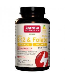 Jarrow Formulas Methyl B-12 & Methyl Folate Lemon 100 жевательных таблеток, метил В12 и метилфолат
