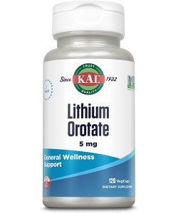 KAL Lithium Orotate 5 mg 120 вегетарианских капсул, литий высокой эффективности