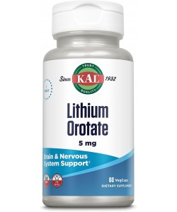 KAL Lithium Orotate 5 mg 60 вегетаріанських капсул, літій високої ефективності