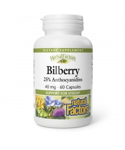 Natural Factors Bilberry Extract 60 капсул, экстракт черники стандартизирован до содержания 25% флавоноидного антоцианидина