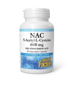 Natural Factors NAC N-Acetyl-L-Cysteine 600 mg 60 капсул, N-ацетил-L цистеїн