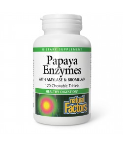 Natural Factors Papaya Enzymes 120 жевательных таблеток, ферменты папайи с амилазой и бромелаином