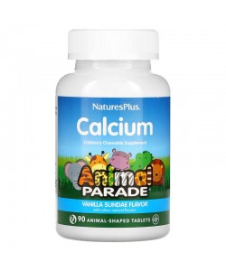 Nature's Plus Animal Parade Calcium 90 таблеток, жевательный кальций, без сахара, со вкусом ванильного мороженого