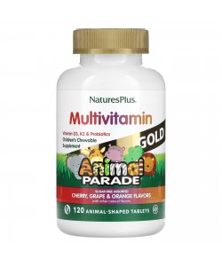 Nature's Plus Animal Parade Gold 120 таблеток, жувальні мультивітаміни без цукру, зі смаком кавуна, у формі веселих цукерок