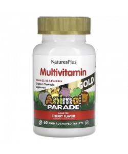 Nature's Plus Animal Parade Gold 60 таблеток, жевательные мультивитамины без сахара, со вкусом вишни, в форме веселых конфет