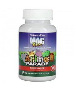Nature's Plus Animal Parade MagKids 90 таблеток, жувальний магній, без цукру, зі смаком натуральної вишні, у формі веселих цукерок
