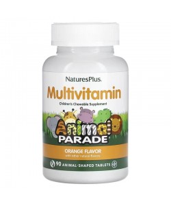 Nature's Plus Multi-Vitamin & Mineral Animal Parade 90 таблеток, дитяча жувальна мультивітамінна та мінеральна добавка, зі смаком апельсина