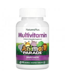 Nature's Plus Multi-Vitamin & Mineral Animal Parade 90 таблеток, дитяча жувальна мультивітамінна та мінеральна добавка, зі смаком винограду